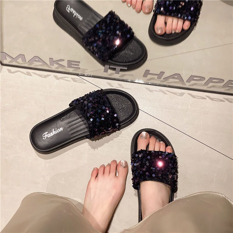 Platform Summer 2025 New Style Sequin Fashion Fairy High-end Outdoor Beach One-strap Sandals For Women_voghion.com