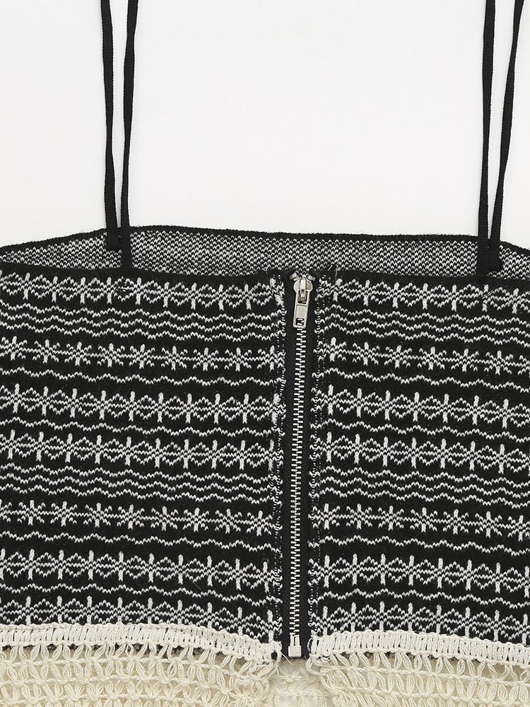 Women's 2024 Summer New Color blocked Striped Strap Slimming Half Skirt Set_voghion.com