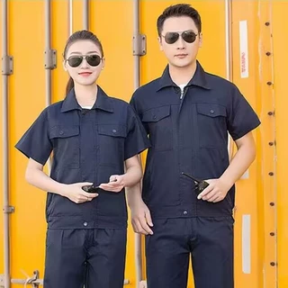 夏短袖工作服套装薄涤棉纯色长袖工服汽修耐磨工装工厂工衣劳保服