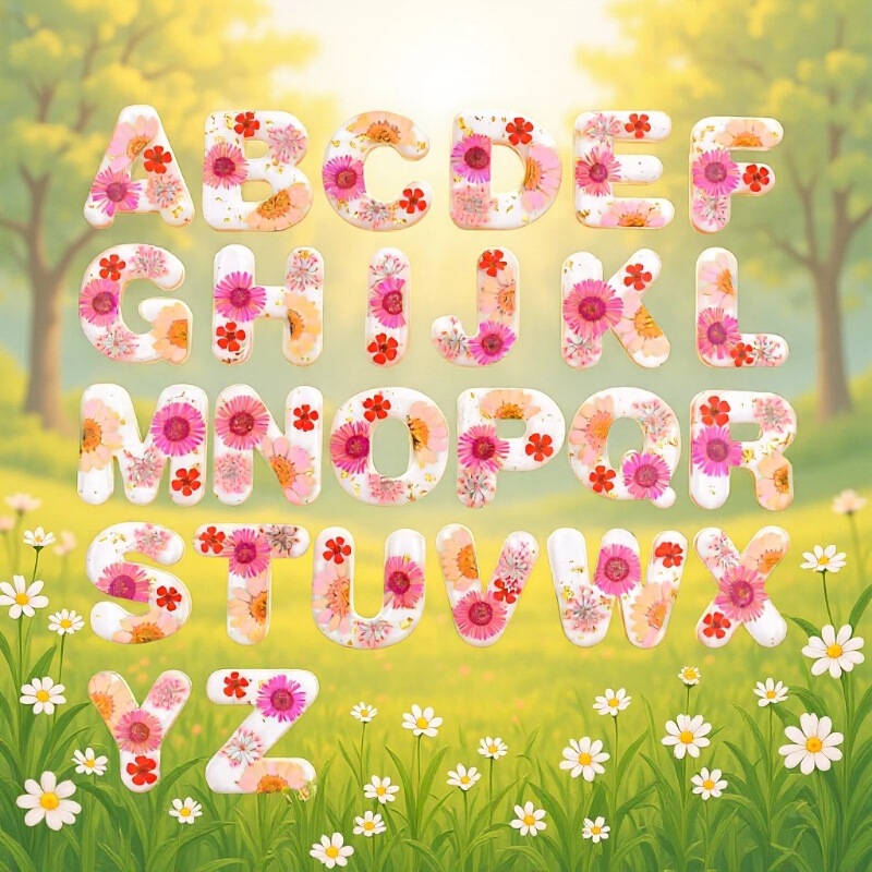 Cross-Border Hot-Selling Jewelry, Fresh and Sweet Style, 26 English Letters Resin Dried Flower Epoxy DIY Jewelry Accessories Cross-Border Hot-Selling Jewelry, Fresh and Sweet Style, 26 English Letters Resin Dried Flower Epoxy DIY Jewelry Accessories