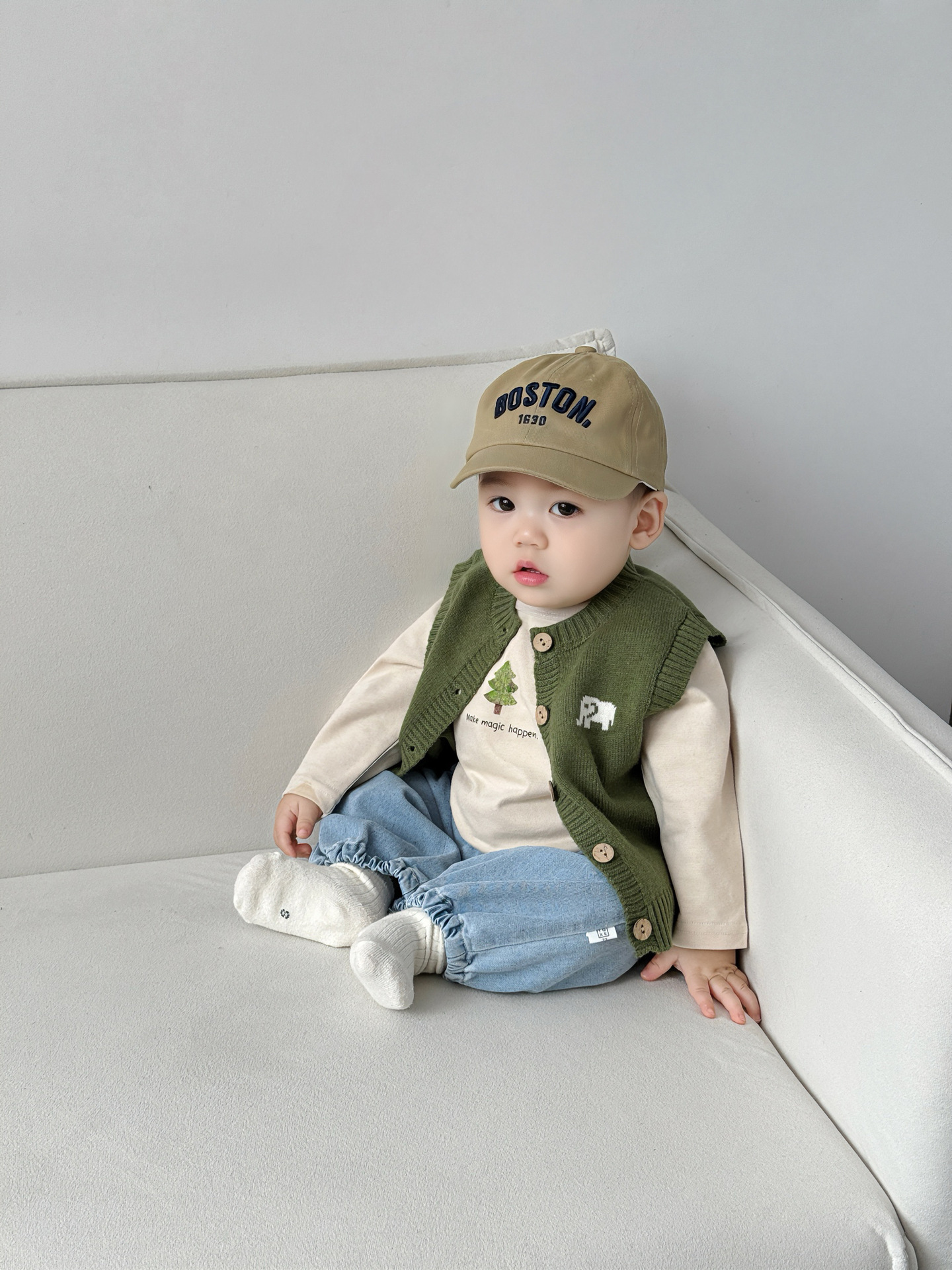 Chaleco infantil coreano guapo vestido de primavera nuevo chaleco de cardigan de punto para bebés de otoño para niños pequeños abrazadera de caballo