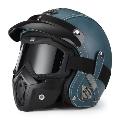 Winter Warm Motorcycle 3/4 Helmet, Motosiklet dəbilqələri - m-navy-blue-mask-goggles-you-can-leave-a-message-to-exchange-for-transparent-goggles-comes-with-a-hat-brim-face-towel