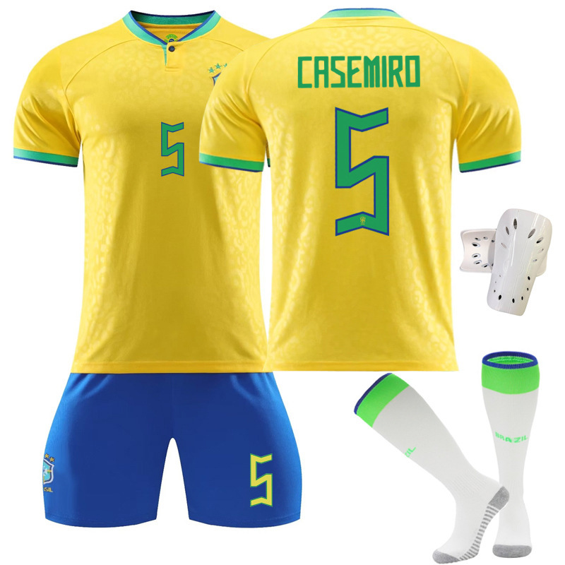 22-23 Brazil Home New No. 5 with Socks + White Protectors