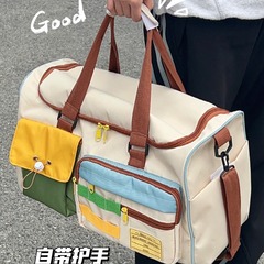 ins復古撞色大容量手提單肩斜挎包女運動健身短途旅行出差行李袋