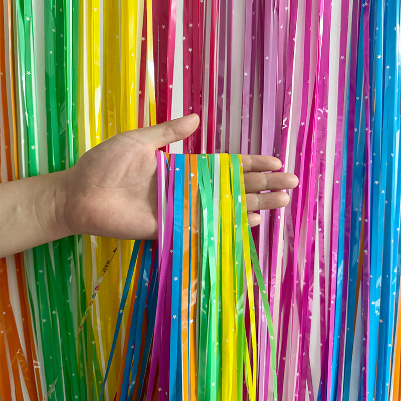 Cross-Border New Style Macaron Colorful Star Rain Curtain Birthday Decoration 1*2.5m Children's Party Festival Rain Curtain