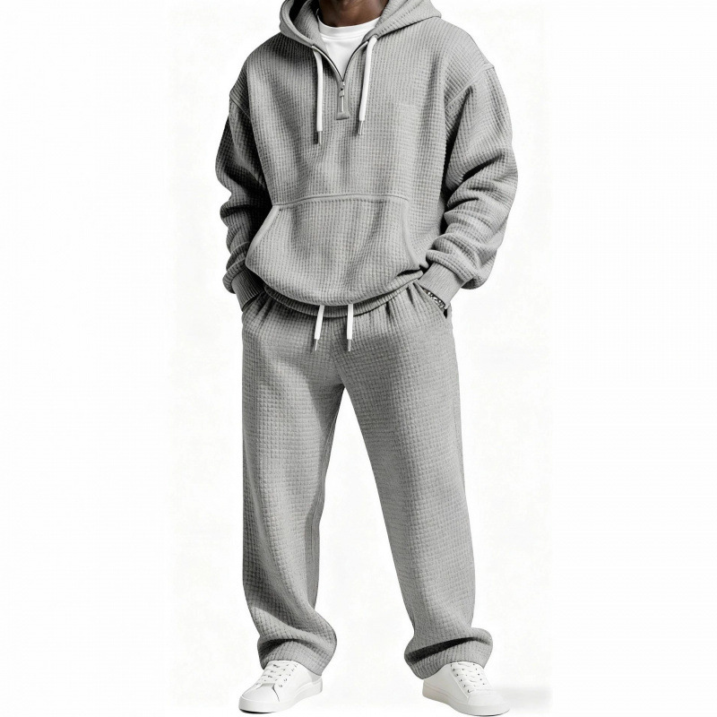 Amazon Autumn and Winter Waffle Hooded Sweatshirt and Sweatpants Set 3D Printed Casual Sports Men's Casual Suit Men's Clothing