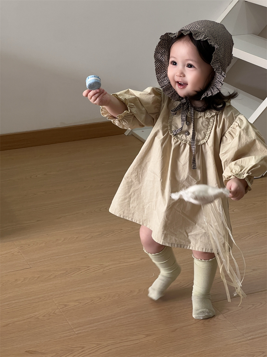 2026 ropa de otoño infantil nueva ropa de otoño bebé ropa de otoño coreana ropa de otoño niña vestido de manga burbuja de color sólido