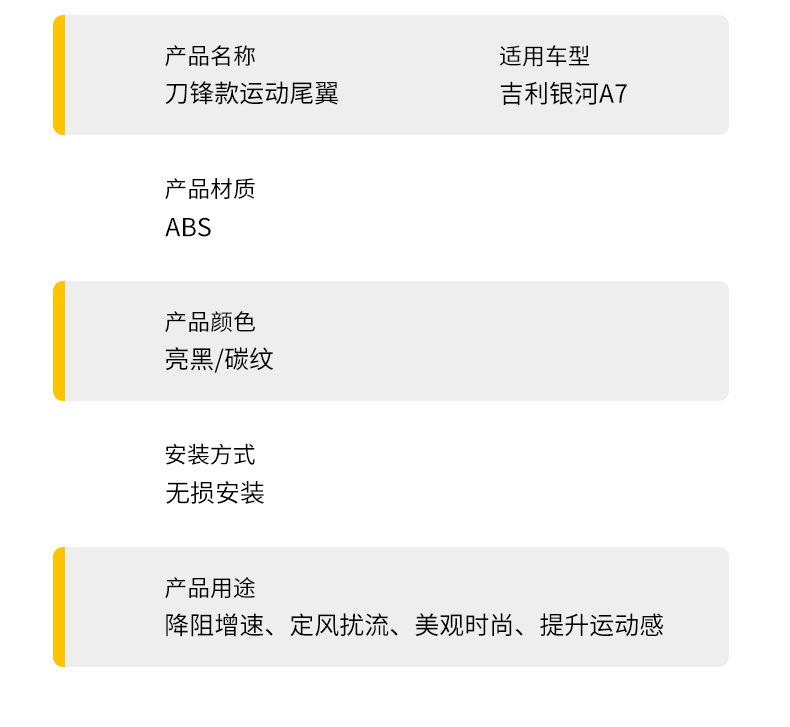 Suitable for the New Geely Galaxy A7Ev Blade-Style Rear Wing Modification, Wing Spoiler, Exterior Decoration, No Drilling Required