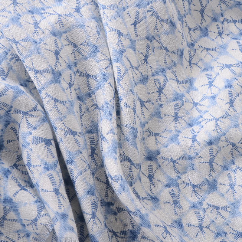 Comercio exterior japonés y coreano dulce fresco suave bufanda larga chal patrón geométrico impreso algodón y lino sensación bufanda