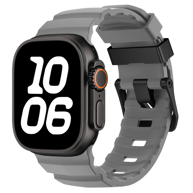 Apple Watch 6789用、ワイルドトラックシリコンストラップ、iWatch S10 Ultra用リストバンド、ブラックチタンカラーのメタルバックル|undefined