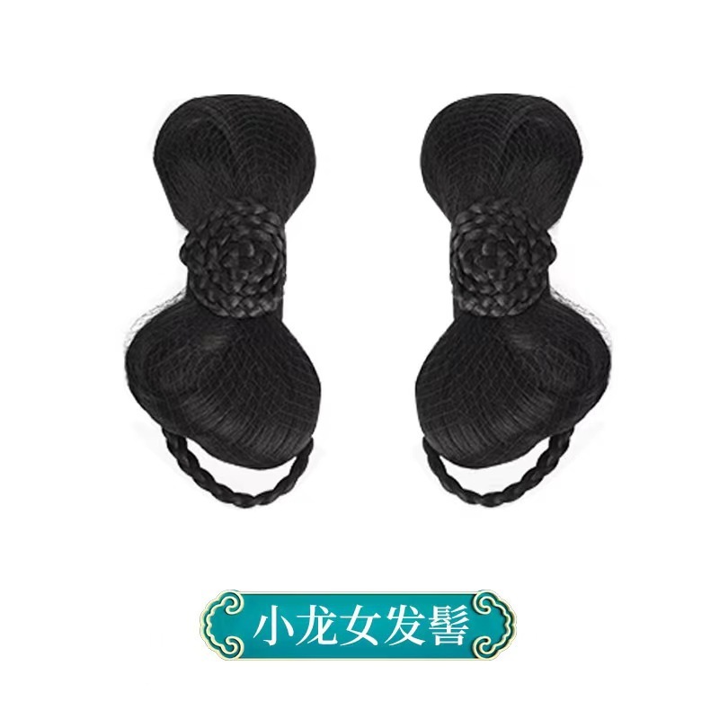 子供のかつらの時代劇の漢服の髪の一体式のカチューシャのかつらの古風な造形の演出の髪の包みの飾りの百合|undefined
