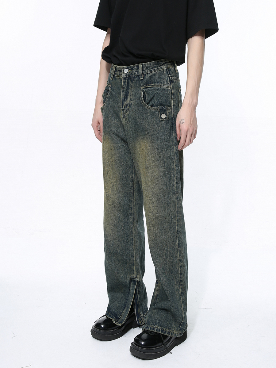 Mtlclothes ropa de los hombres | 2024 primavera nuevos pantalones americanos cremallera diseño recto Denim moda