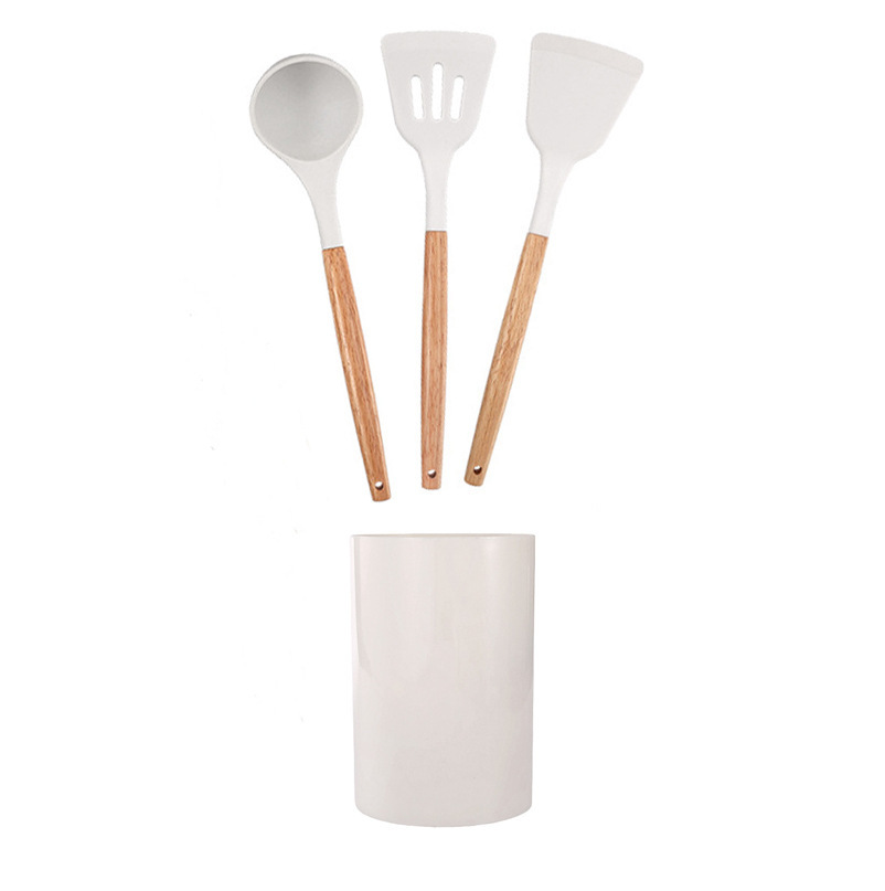Mango de madera de silicona para utensilios de cocina de grado alimenticio resistente a altas temperaturas de cocina antiadherente de cocina