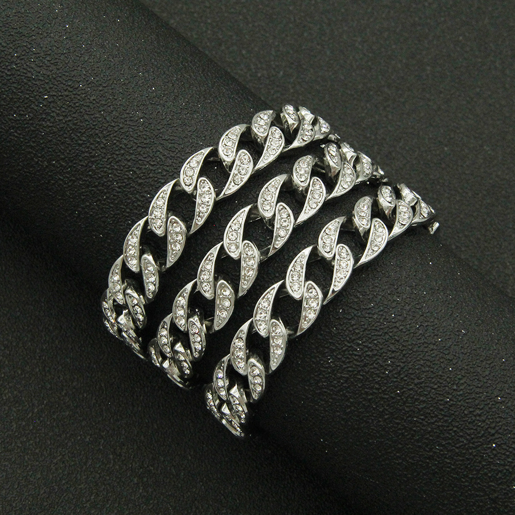 European And American Hip-hop Full Diamond Cuban Chain Bracelet Wholesale display picture 5