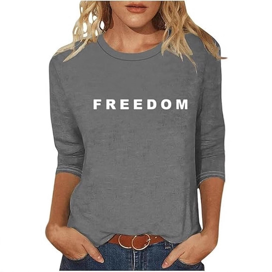 2025跨境外贸新款亚马逊速卖通时尚潮流 FREEDOM字母女士圆领长袖