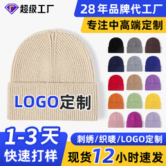冬の人気商品、カスタムロゴ入り無地アクリルウール帽子、外貿向け、大きな頭囲用、厚手のシンプルなニット帽