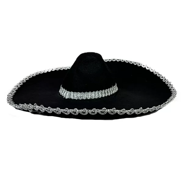 Mexican Silver Edge Big Rim Hat Halloween Black Silver Edge Stage Decorative Hat Zorro Shawl Hat Performance Hat