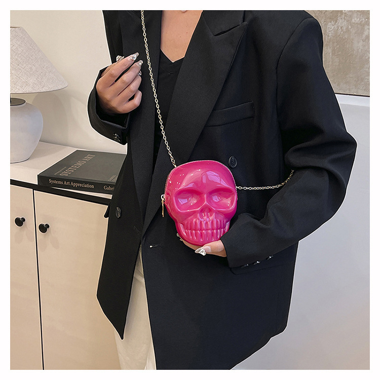 189g Weight Zipper Closure Type Single Shoulder Strap Strap Type Shoulder Bag Bags Type Casual Occasion Plastic Material Skull Pattern All Seasons Season Women's Gender Streetwear Style Oval Shape Mini Size Women's Mini Plastic Skull Streetwear Oval Zipper Shoulder Bag 35