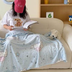 外贸ins卡通少女风双面牛奶绒毛毯秋冬加厚多功能午休空调盖毯子