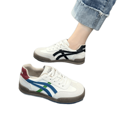 Korean Version Versatile Colorblock Retro Ballet Agan Shoes for Women 2025 Autumn Fashion Lightweight Casual Sports Shoes