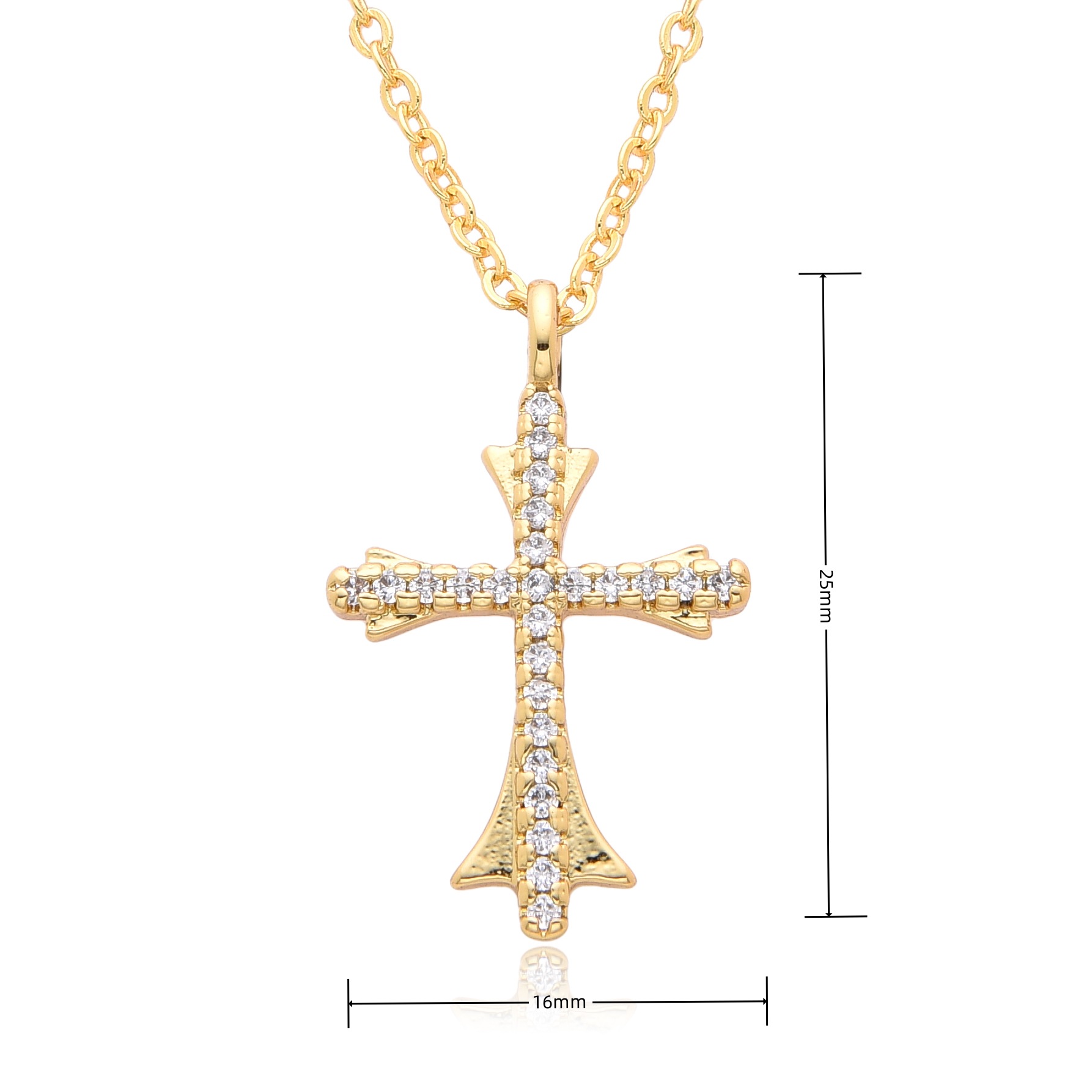 Copper Gold Plated Simple Style Shiny Cross Hollow Out Inlay Zircon Pendant Necklace display picture 1