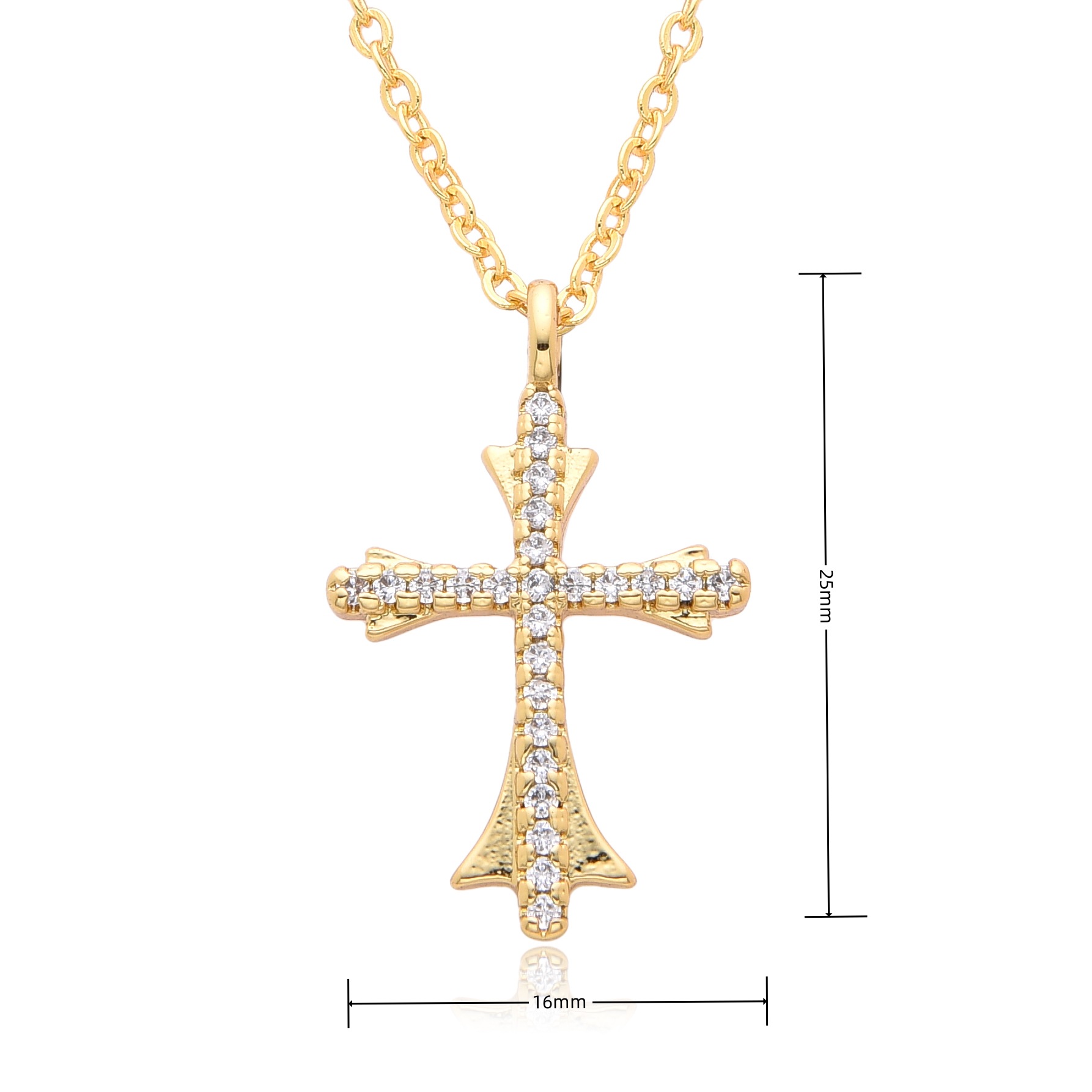 14g Weight Gold Plated Plating Material Zircon Inlay Material Pendant Necklace Classification cable chain Chain Type 1 Piece Quantity Holiday, Daily Occasion Copper Material Cross Pattern Women's Gender Hollow Out, Inlay Design Simple Style, Shiny Style Copper Gold Plated Simple Style Shiny Cross Hollow Out Inlay Zircon Pendant Necklace 无