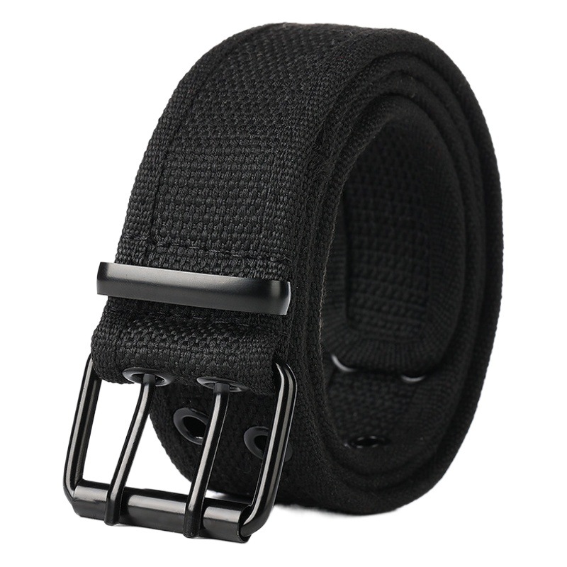 Cinturón de moda de los hombres ins lienzo estilo coreano de doble pin hebilla cinturón de mujer joven pantalones vaqueros casuales todo-juego cinturón