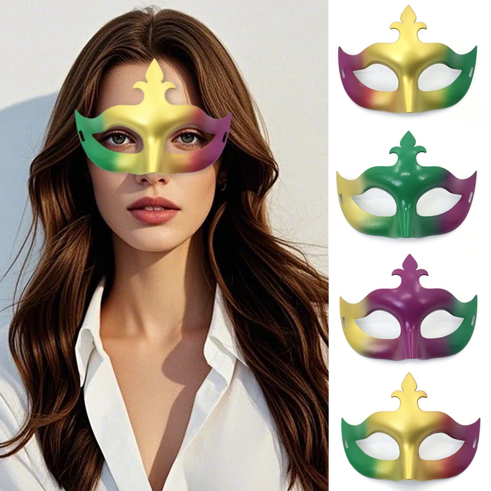 Amazon TK carnaval oro roxo verde tricolor retro máscara de mitad de cara espectáculo de escenario de fiesta máscara de accesorios