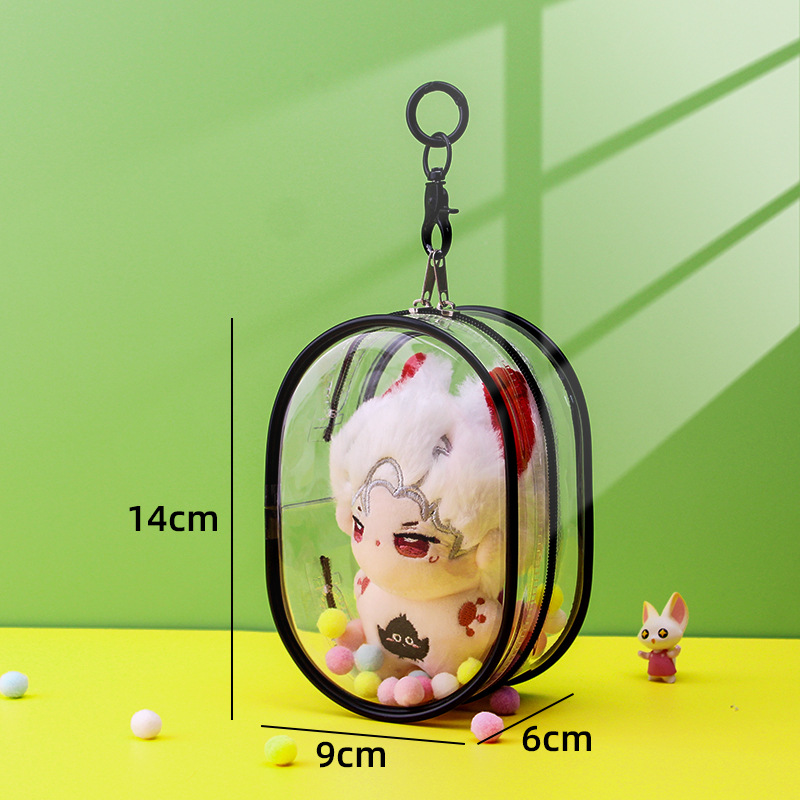 Thickened—pvc zipper [14cm] oval—black [bag + keychain + hair ball]