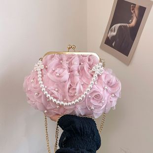 Cross-border bag women's dinner flower clip shell bag 2025 spring new pearl handbag chain messenger bag