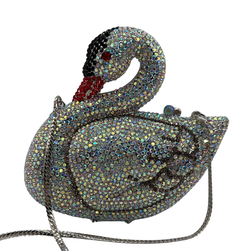 Túi clutch dạ hội đính đá pha lê hình thiên nga cao cấp — Màu hồng, Màu đen, vàng sâm banh, Màu bạc chi tiết 10