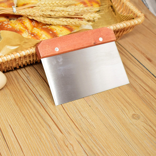 Stainless Steel Cutting Knife Wooden Handle Flour Cutter Single-Sided Rice Noodle Scraper Dough Cutter Rectangular Baking Scraper 