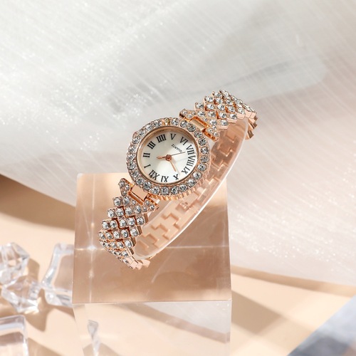 Foreign trade best-selling versatile diamond-encrusted women's luxury orange five-piece gift box quartz wrist watch