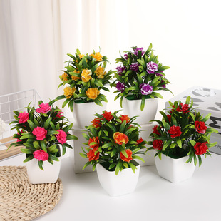 Simulated Square Pot, Small Rose Potted Plant, Creative Living Room and Restaurant, Romantic Entrance Layout, Simulated Green Plant Decorative Ornaments