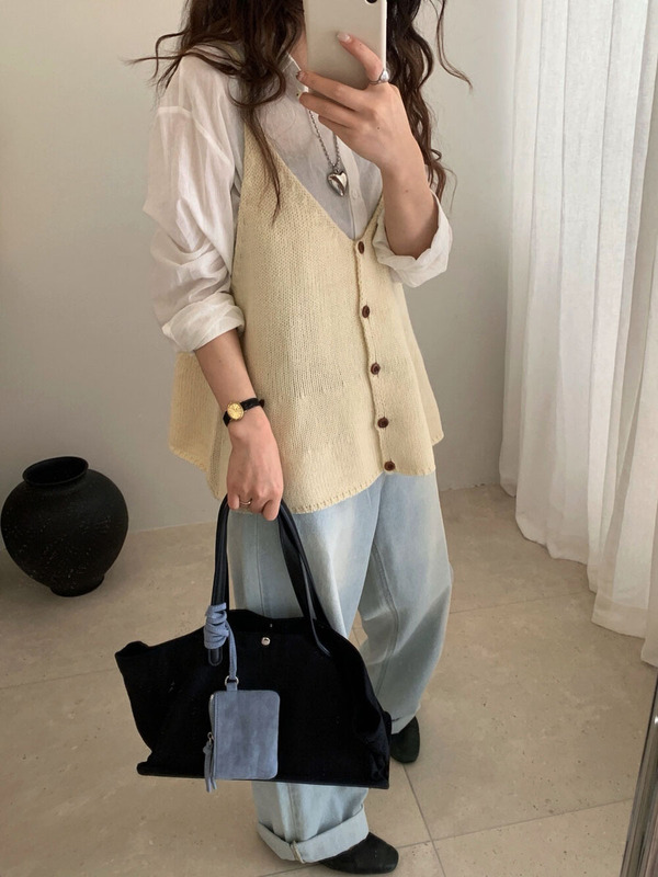 木四 韩系甜美针织马甲羊毛显瘦叠穿裙摆式毛衣吊带背心女M6499|undefined
