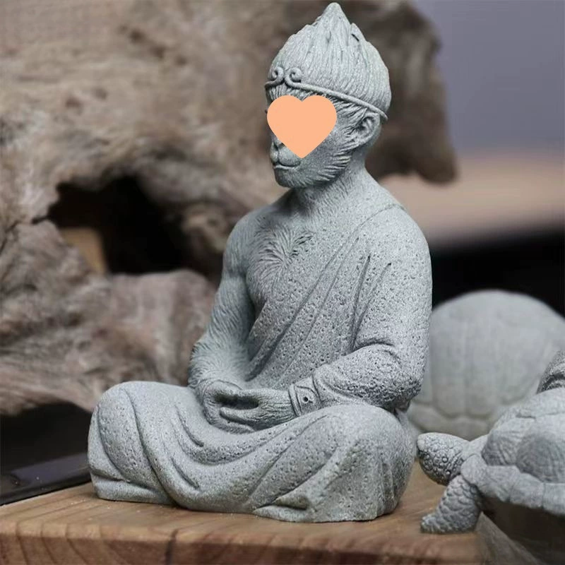 Цементно-зеленый песчаник, аквариум, ландшафтный дизайн, чайный питомец, Будда Сунь Укун, украшения, бонсай, микропейзаж, украшение