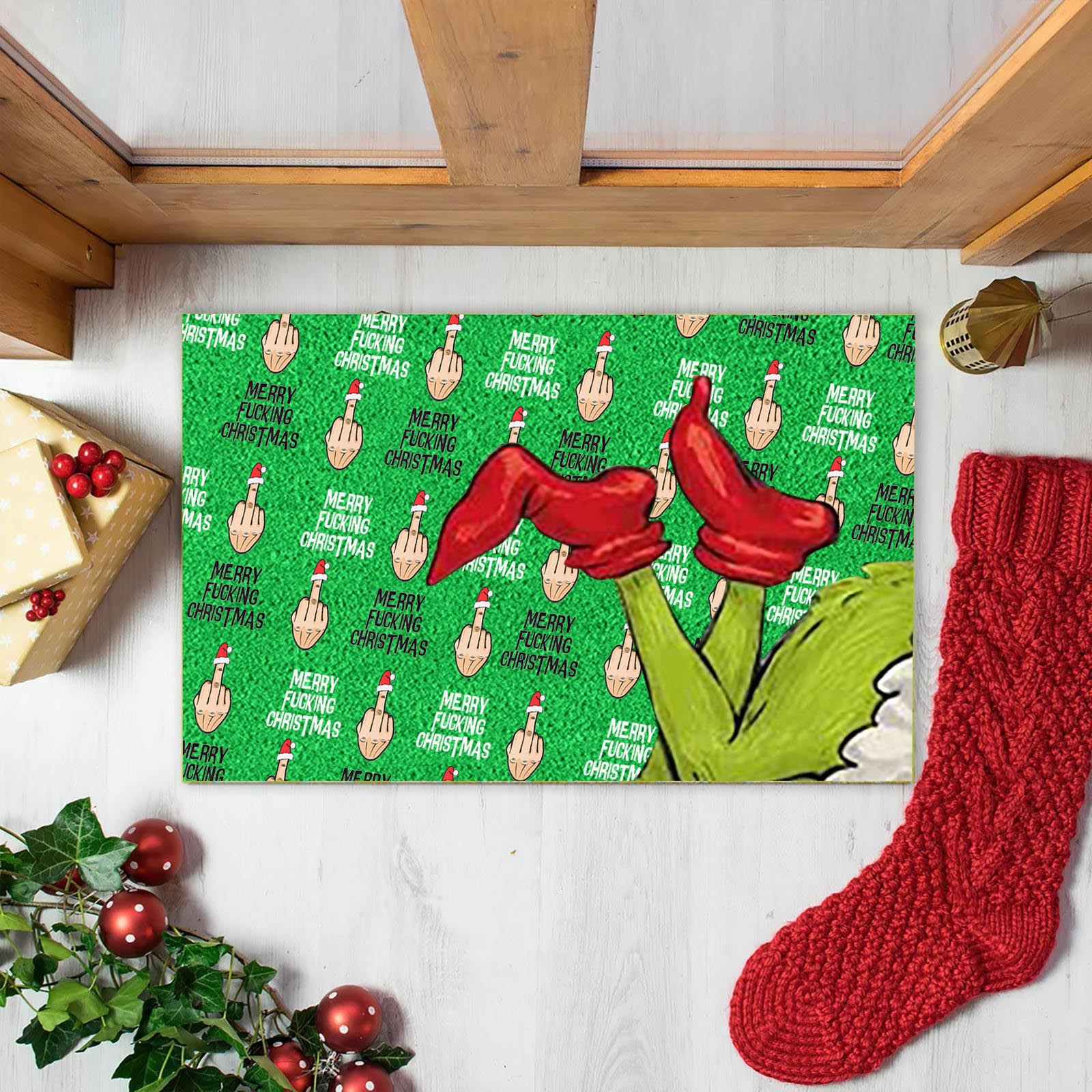 En stock Grinch alfombra del piso transfronterizo alfombra de Navidad alfombra de puerta de vacaciones verde payaso alfombra del piso