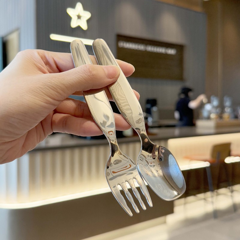 316 Stainless Steel Children's Spoon Cute Round Doodle Wide Handle Baby Eating Spoon Thickened Dessert Spoon Cake Spoon