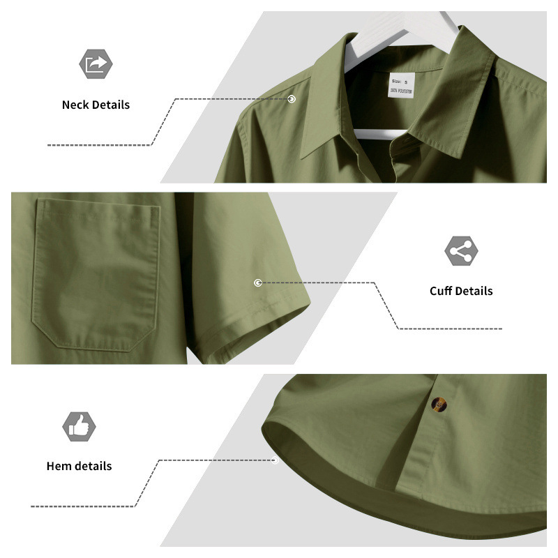 Transfronterizos Amazon hombre verano sólido con lazo de cuello corto Cardigan de manga corta camisa de vacaciones Casual comercio exterior hombre