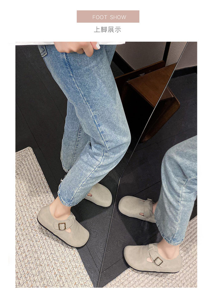 Dép sandal nữ bít mũi da thật quai khóa đế dày kiểu Birkenstock — 261 Màu nâu sẫm (toàn bộ), 261 Xám (toàn bộ), 261 kaki (toàn bộ băng đảng), 265 kaki (nửa kéo) chi tiết 12