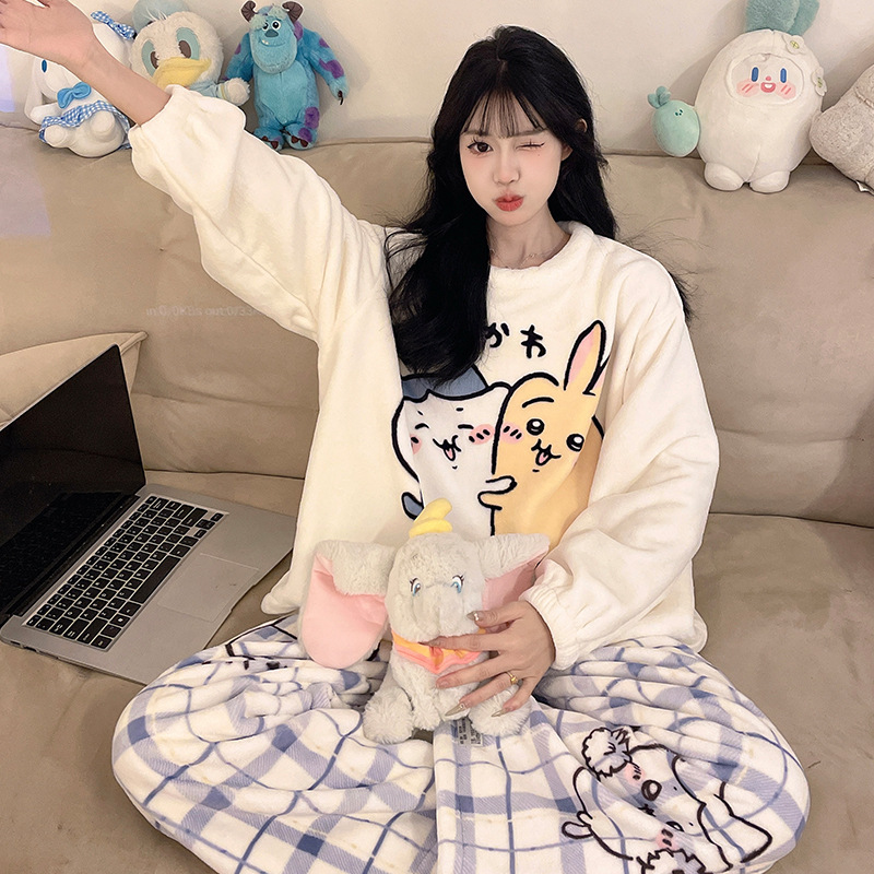 Usachi Xiaoba Pajamas for Kidsren and Girls Coral Velvet Thickeneded Winter Junior High School Students Small Middle and Large Kidsren's Home Clothes