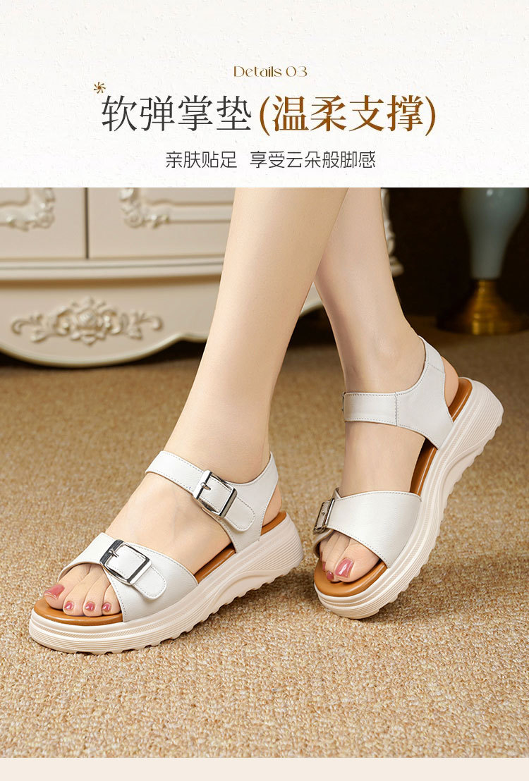 Sandal nữ đế xuồng da bò thật quai chữ V mềm êm — Trắng kem【Da bò lớp đầu】 chi tiết 15