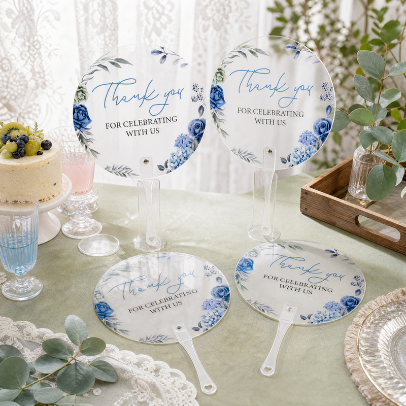 20-Pack Thank You Single-Sided Printed Semi-Transparent Plastic Fans Wedding Photo Props Party Decorations