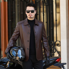 高档头层绵羊皮皮衣男2025秋冬休闲翻领中年爸爸外套真皮男装夹克