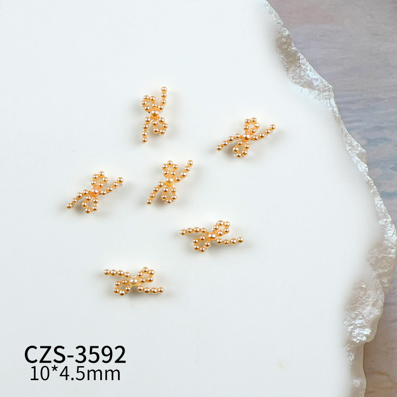 新款高亮珍珠蝴蝶结美甲饰品马卡龙彩色百搭法式立体领结指甲配饰|undefined