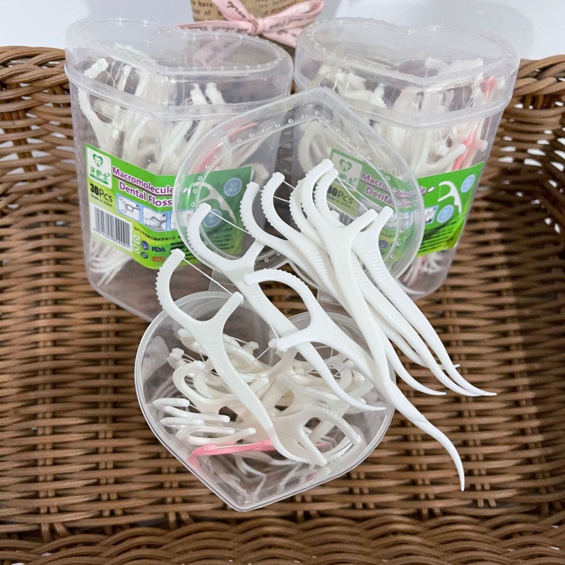 R207心形盒裝牙線30隻裝牙線剔牙線摳牙線牙籤1元貨源地攤批發2元