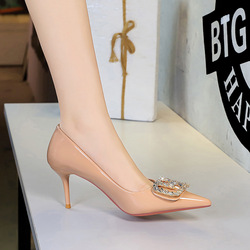 9283-AK213 temperament high heels for women with a high-end feel, rhinestone pointed and sexy, slim heels, women's patent leather high heels, single shoes