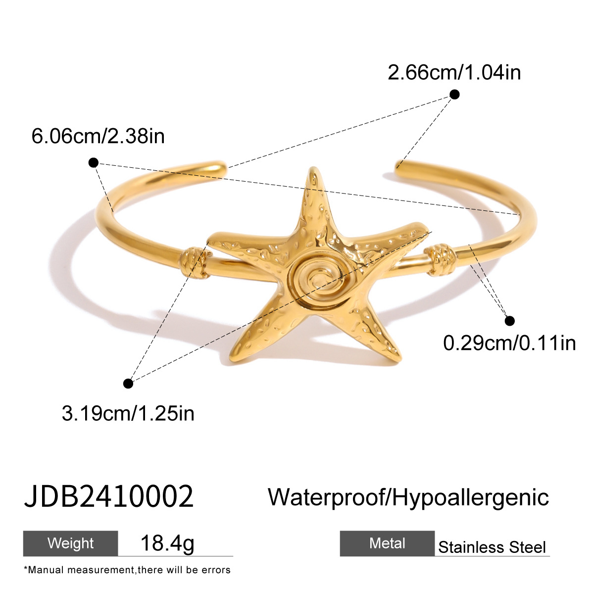 Jieding Europa y América Pulsera abierta de estrella de mar de acero inoxidable Pulsera de océano de sentido avanzado Pulsera de acero de titanio Bracelet transfronterizo