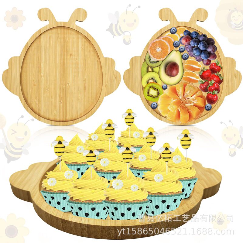 Solid Wood Dining Tray Bee Shape Wooden Deli Board Tray Kidsren's Snack Fruit Birthday Party Decoration Tray