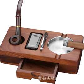 跨境木质烟灰缸多功能烟斗雪茄收纳盒父亲节礼物烟灰收纳盒香烟盒